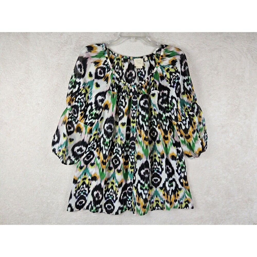 Vanessa Virginia Anthropologie 100% Silk Chiffon Semi Sheer Blouse Top Size S